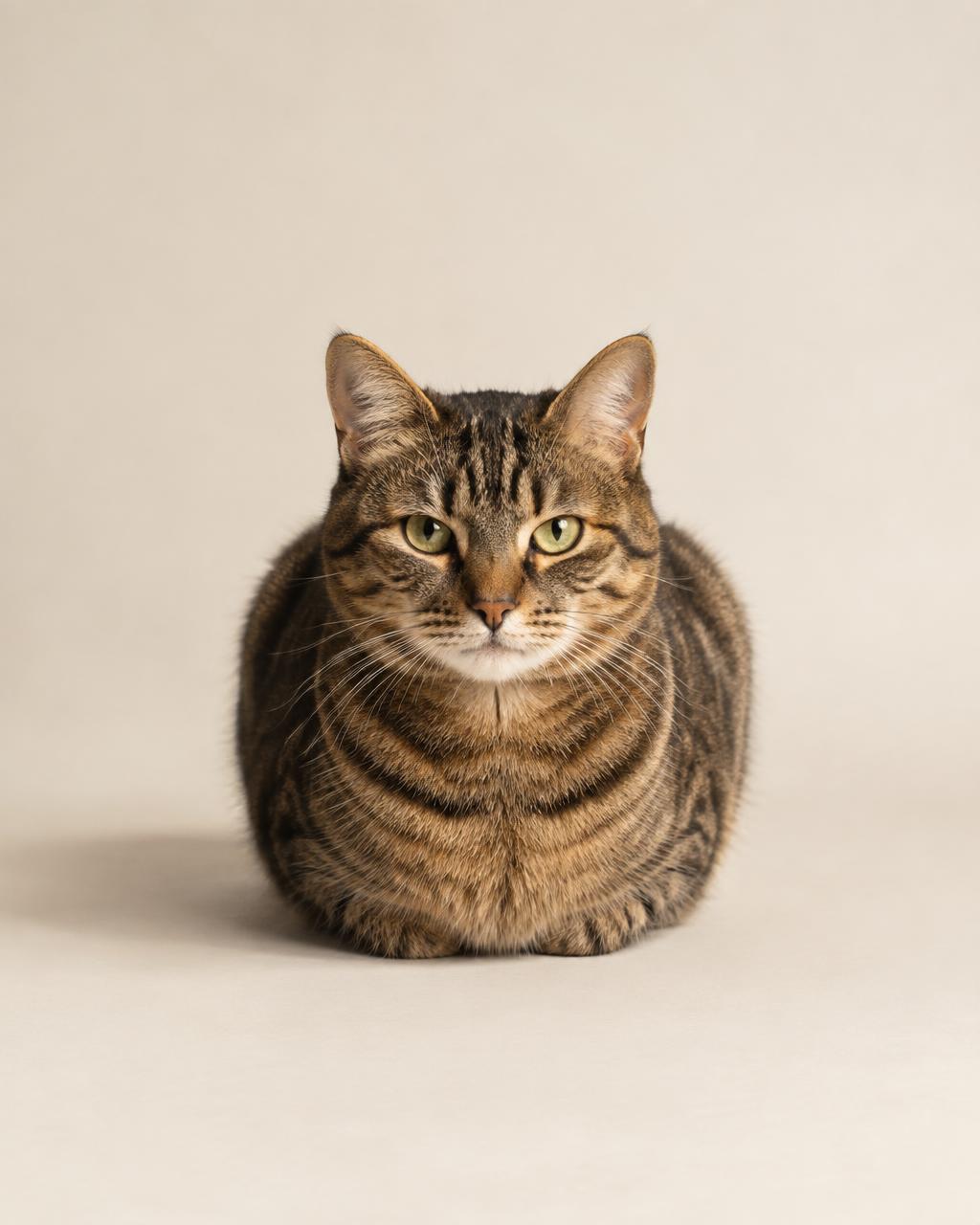 Tabby cat sitting in a classic loaf position